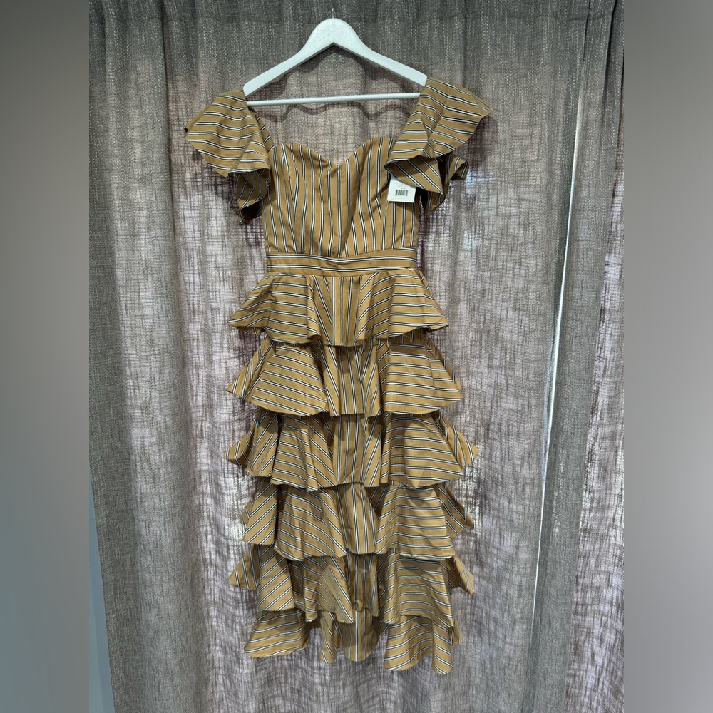 NWT Caroline Constas Irene‎ beige midi ruffle dress